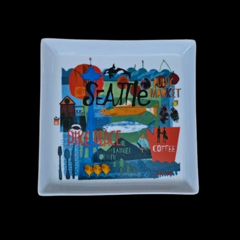 *Crate & Barrel City Scenes Square Appetizer Plates Road Trip Set of 6 - Picture 6 of 8